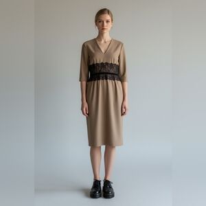 Sandra Angelozzi Taupe Dress with Black Lace Waist